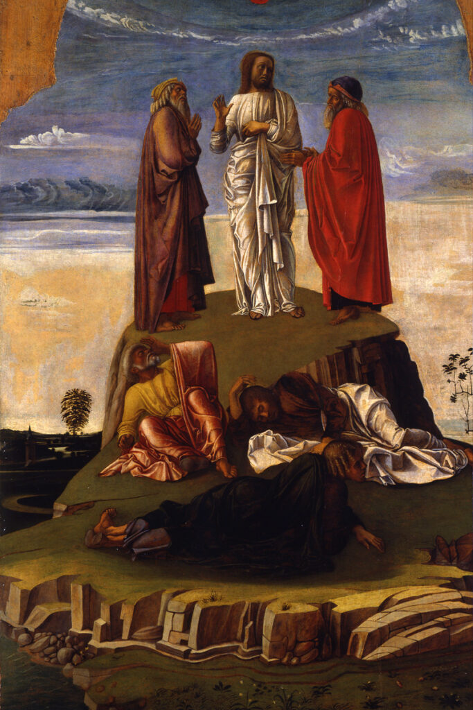 Photo of a 15th century painting depicting The Transfiguration of Jesus by Giovanni Bellini